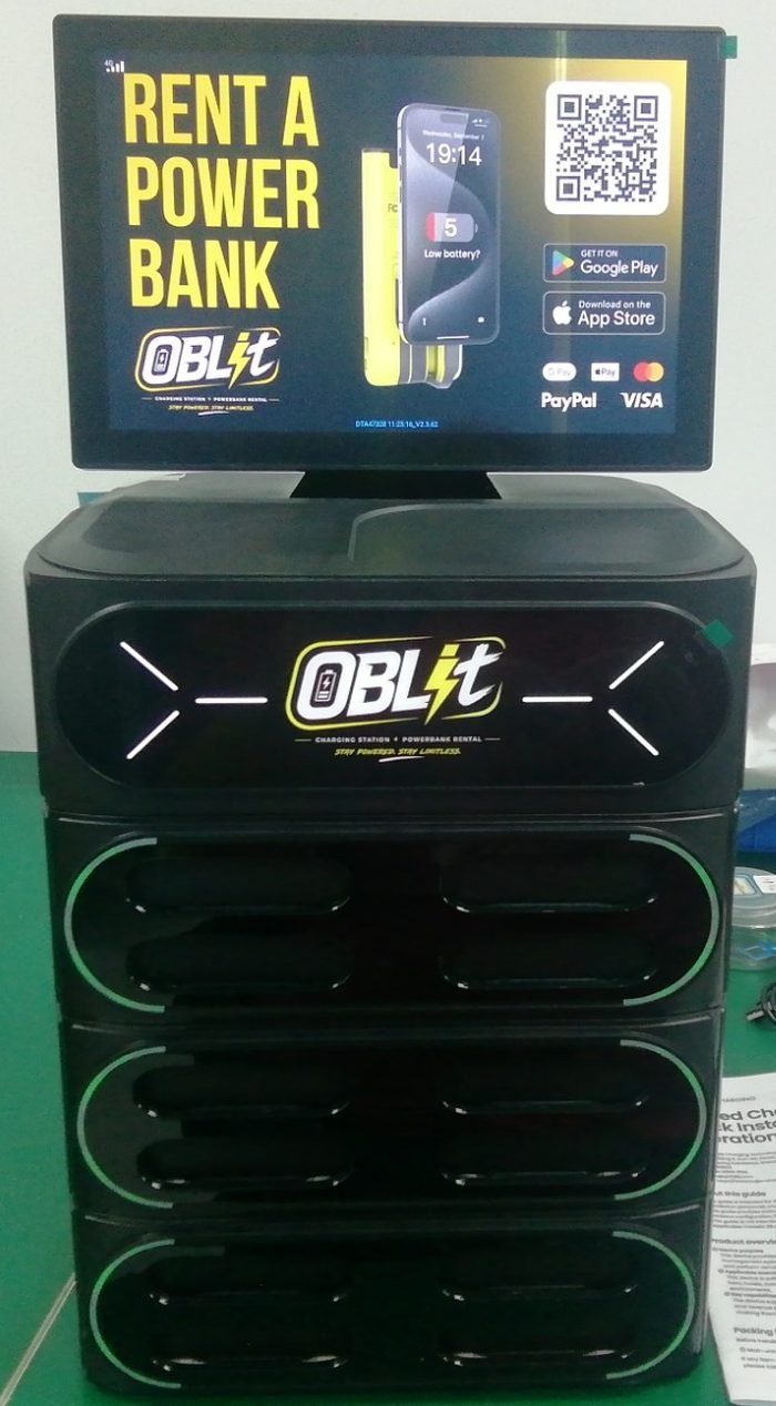 An OBLit charging station powered on and ready for deployment